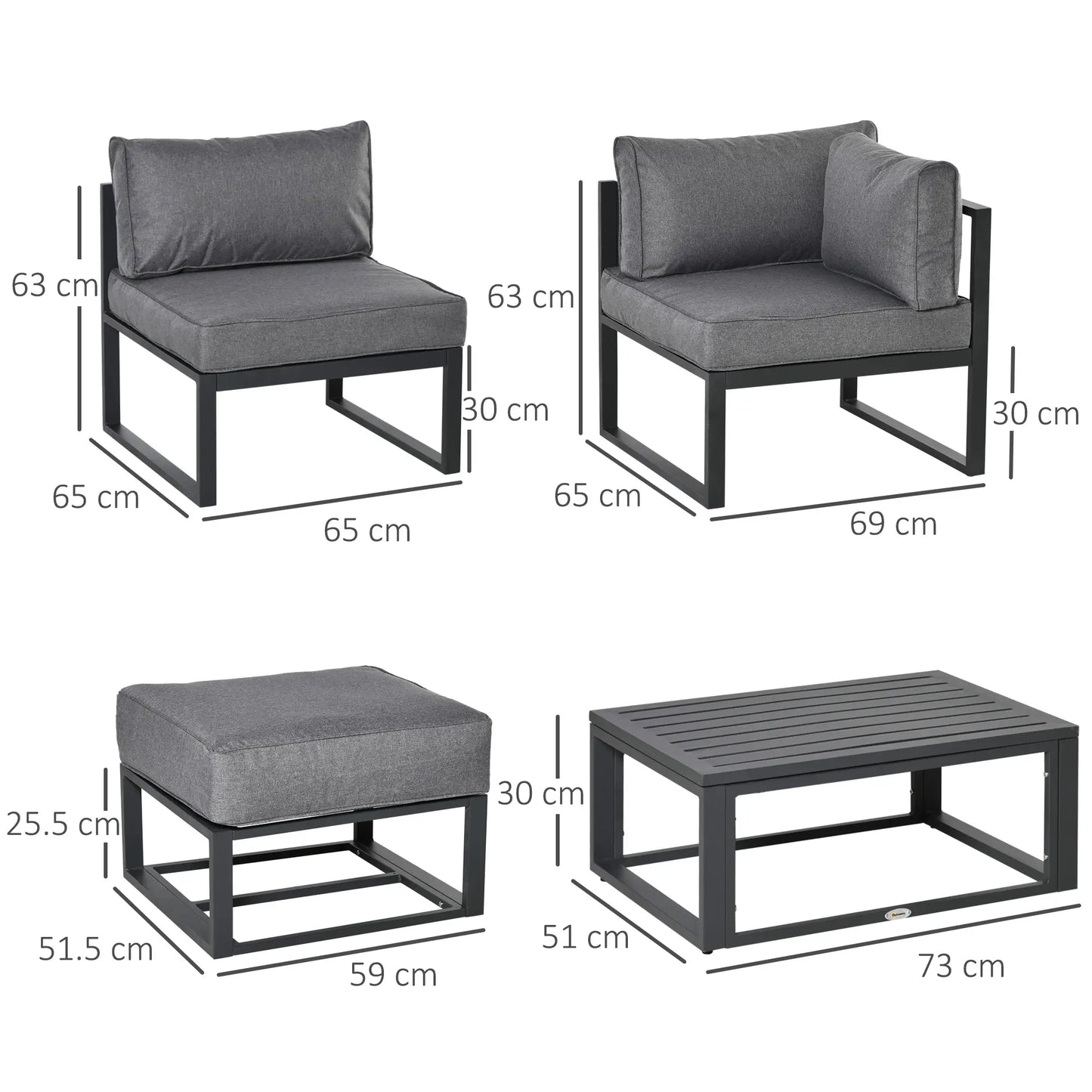 6-Piece Patio Furniture Set – Aluminium Sofa, Daybed, Coffee Table & Footstool