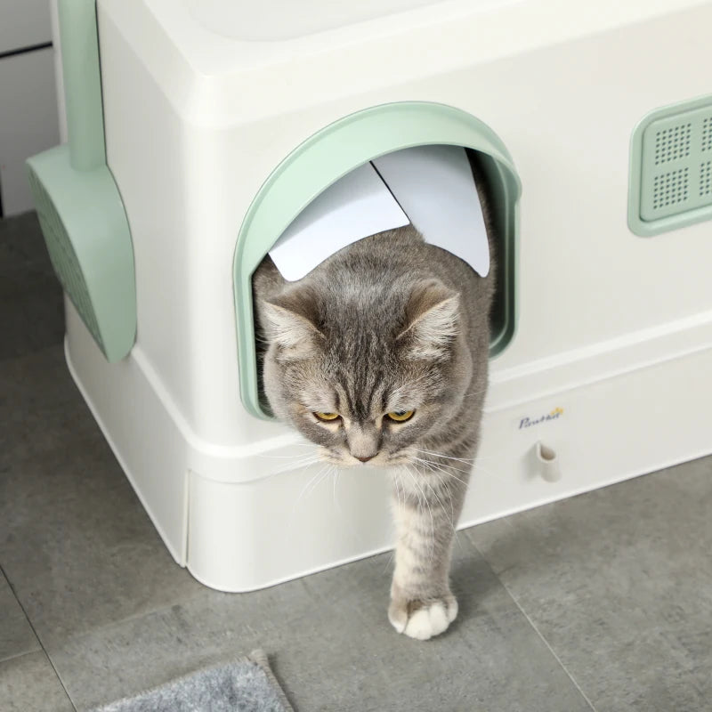 Cat Litter Box, Hooded Cat Litter Tray, with Drawer Pan, Scoop, Deodorants