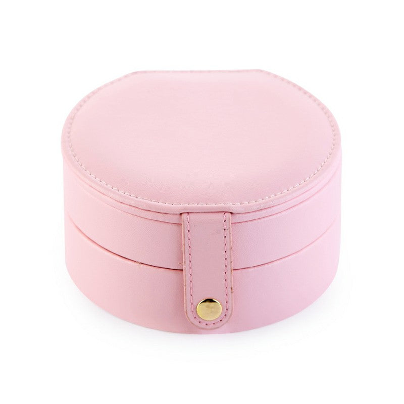 Round Jewellery Boxes Portable PU Leather Case 2 Layers Storage Organizer for Travel, Home