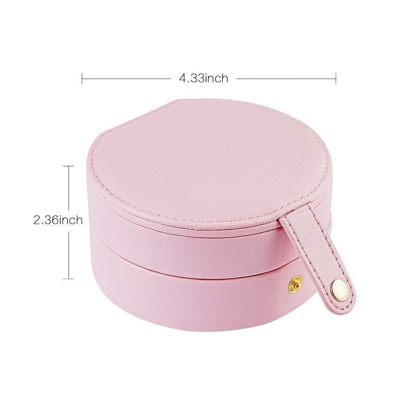 Round Jewellery Boxes Portable PU Leather Case 2 Layers Storage Organizer for Travel, Home