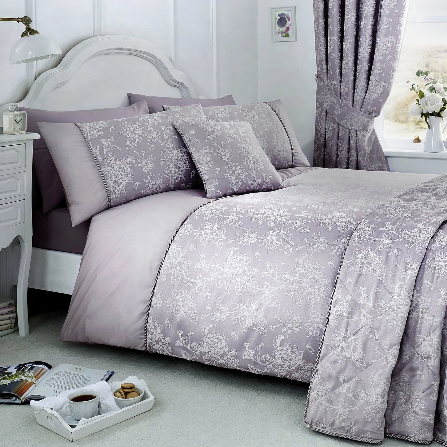 Jasmine Damask Duvet Cover Set in Lavender - by D&D Woven