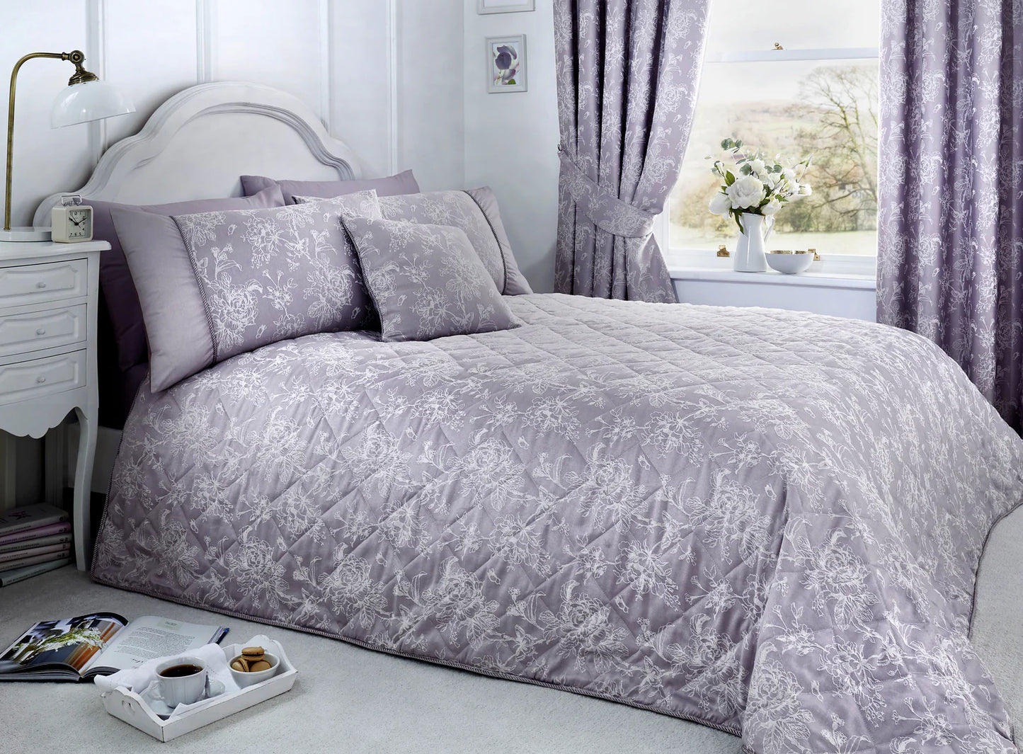 Jasmine Damask Duvet Cover Set in Lavender - by D&D Woven