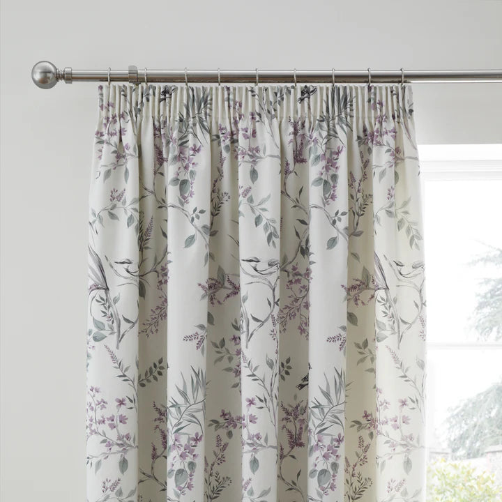 Jazmine Pencil Pleat Curtains with Tie-Backs by Dreams & Drapes in Heather