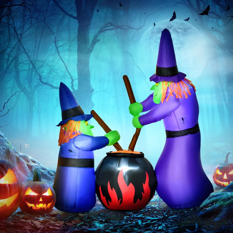 1.8m Inflatable Halloween Lawn Decoration with LED Witches Around A Black Cauldron