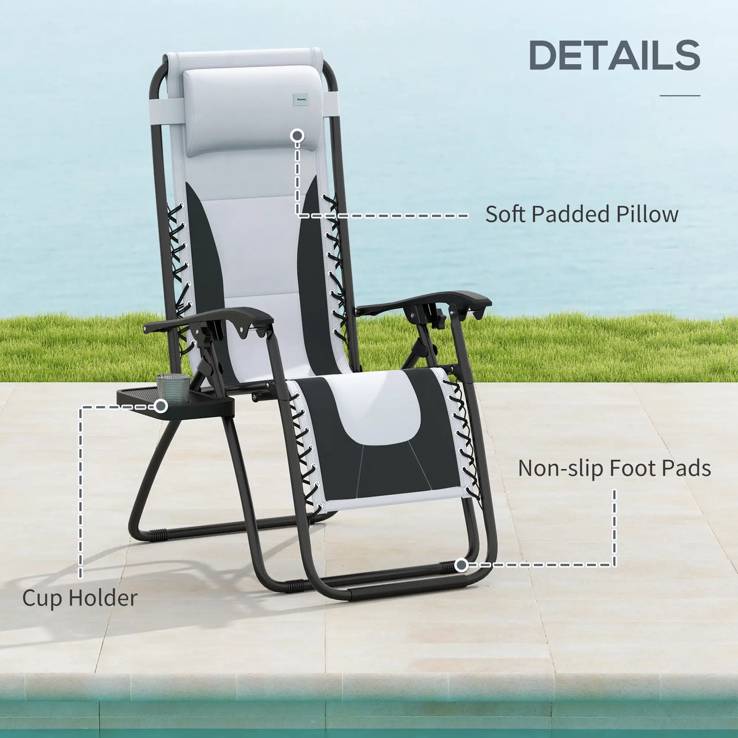 Set of 2 Zero Gravity Lounger Chairs in Grey