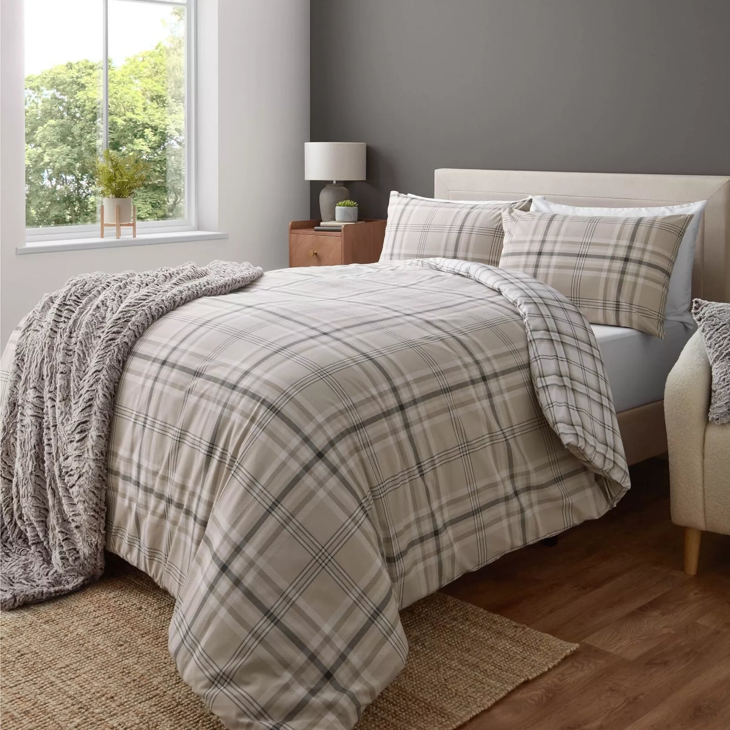 Kelso Check Tartan Natural Duvet Cover Set by Catherine Lansfield