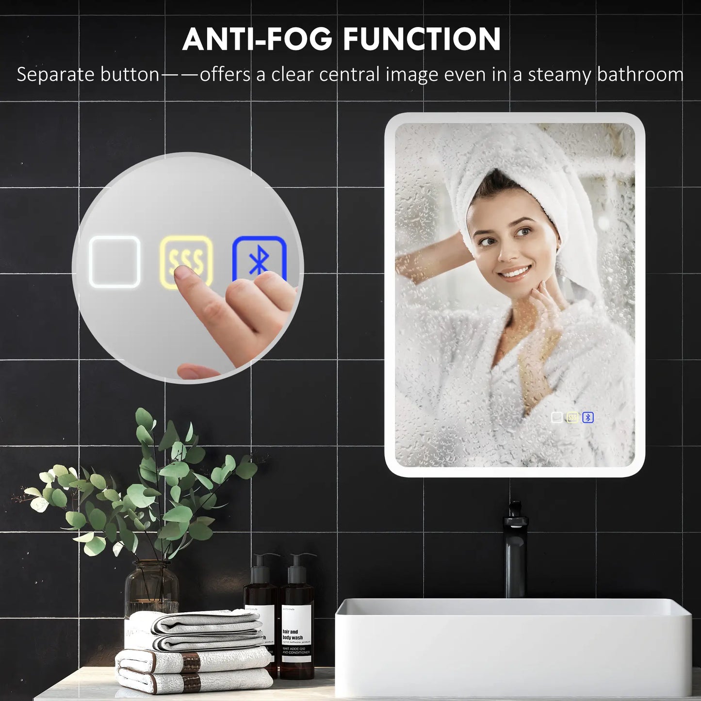 Backlit Illuminated Bathroom Mirror with LED Lights and Bluetooth - Silver Tone