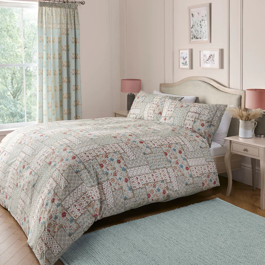 Lorena Patchwork Duvet Cover Set by Dreams & Drapes Design in Duck Egg