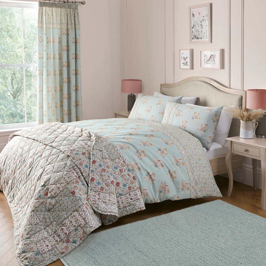 Lorena Patchwork Duvet Cover Set by Dreams & Drapes Design in Duck Egg