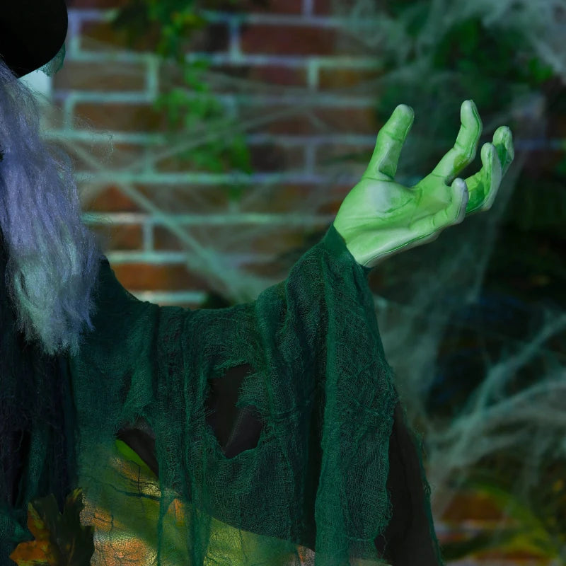6ft Halloween Witch Decoration - Activated Prop with Light Up Eyes Magical Heart, Sound Activated
