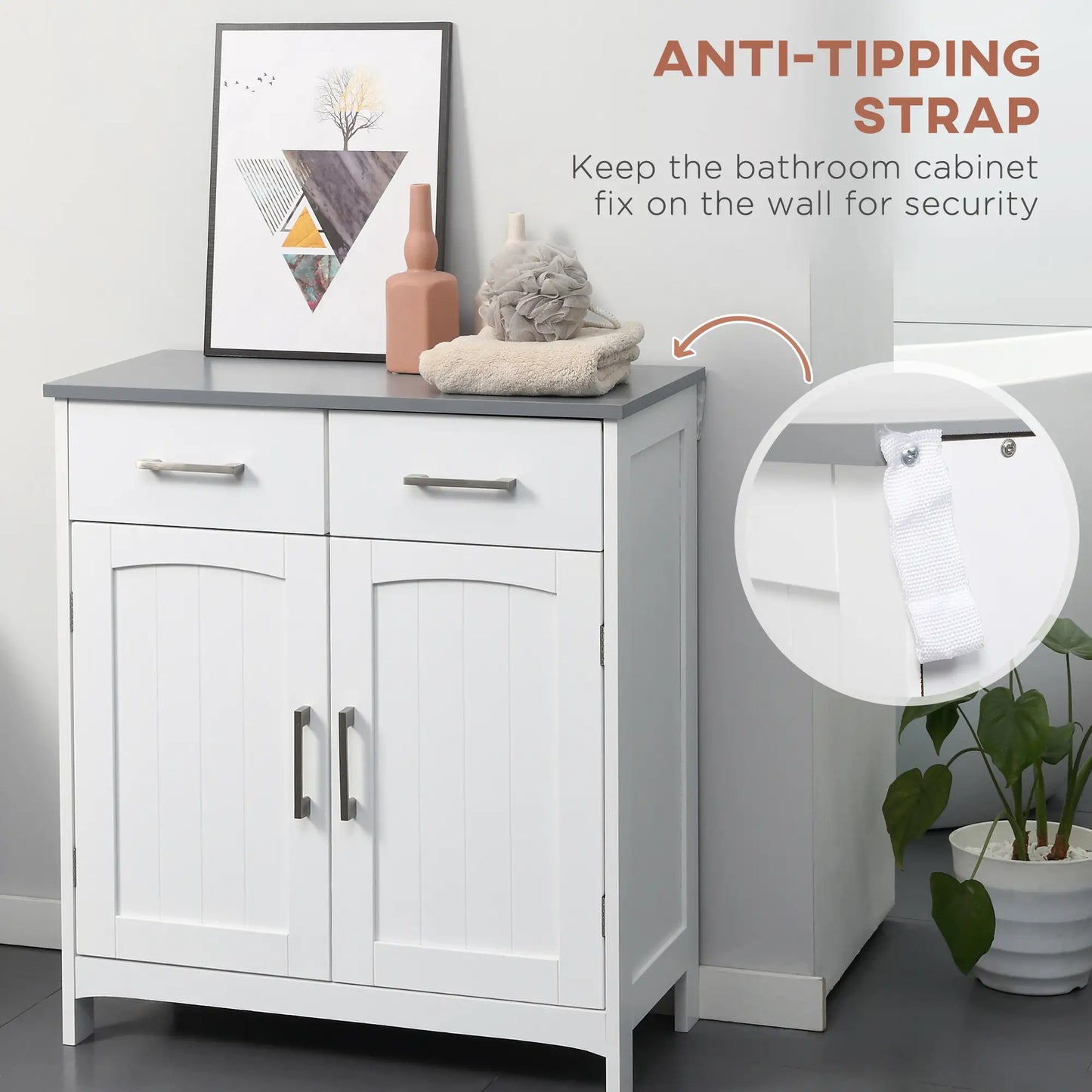 Freestanding White Bathroom Cabinet, Storage Cupboard with 2 Drawers