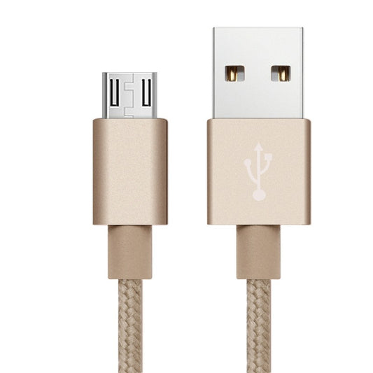 2m High Quality Metal Knit Weave Braid Micro USB Data Cable - Gold