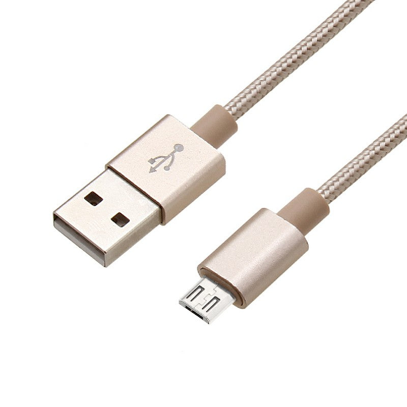 2m High Quality Metal Knit Weave Braid Micro USB Data Cable - Gold