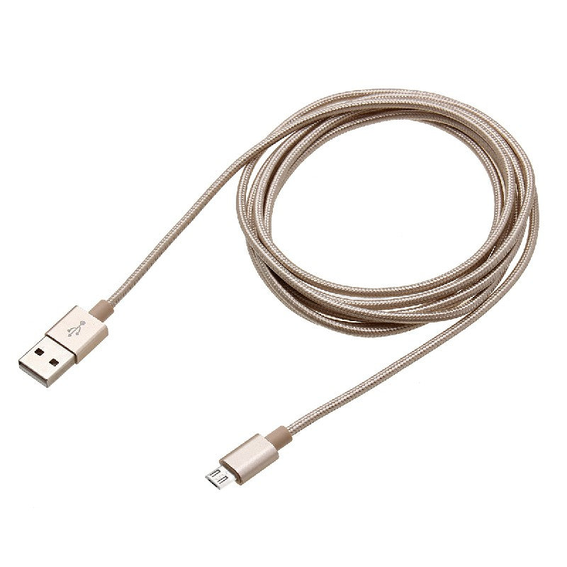 2m High Quality Metal Knit Weave Braid Micro USB Data Cable - Gold