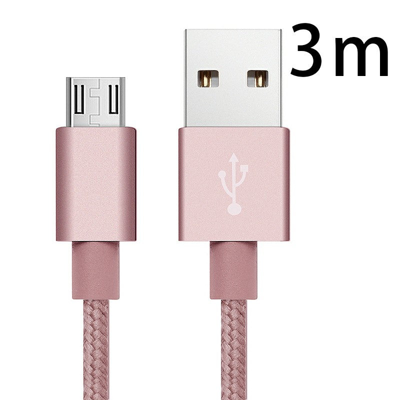 3m Knit Braid USB Data Sync Charging Cable for Samsung Android Phones - Rose Gold