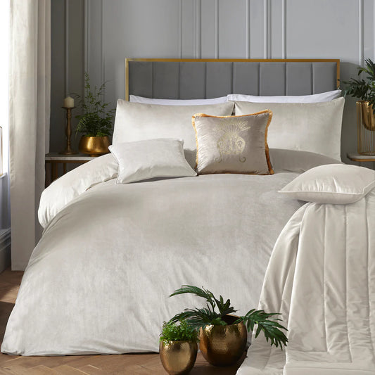 Montrose Luxury Velvet Duvet Cover Set in Ivory by Laurence Llewelyn-Bowen