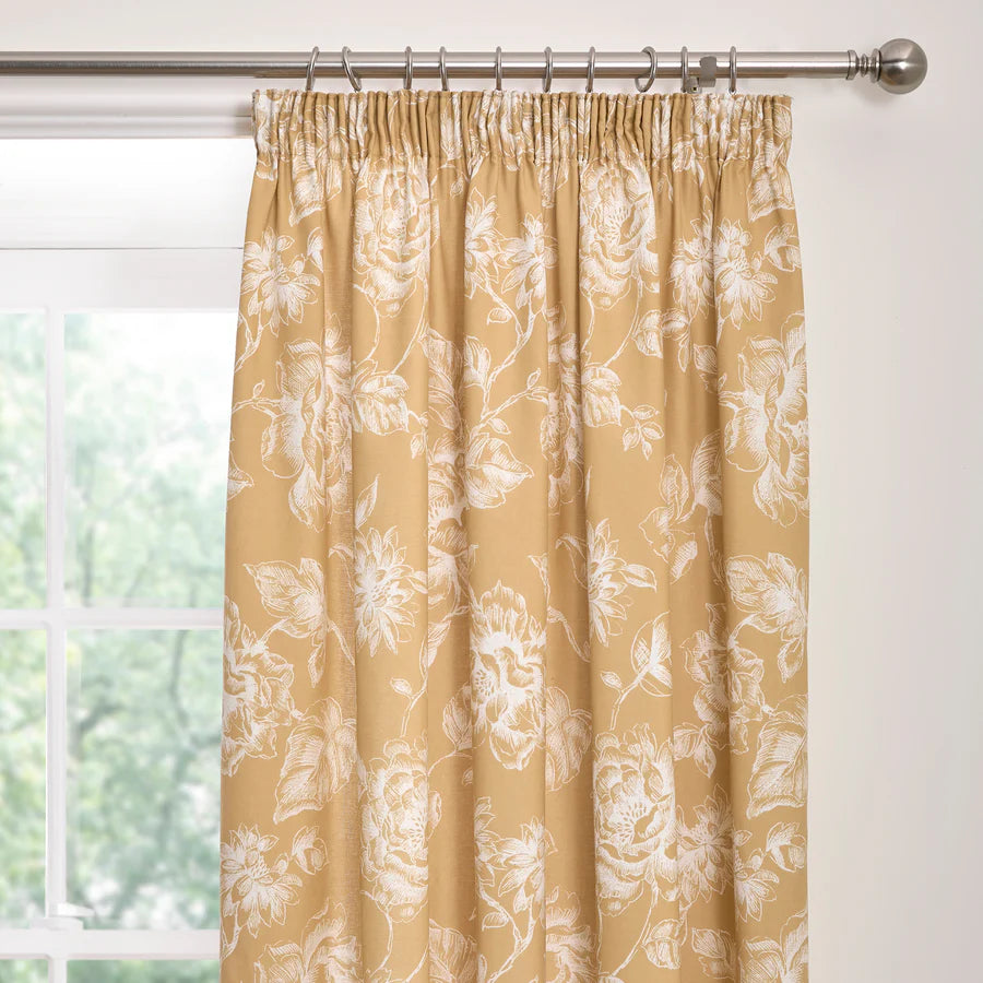 Mishka Pair of Pencil Pleat Curtains With Tie-Backs by Dreams & Drapes Design in Gold