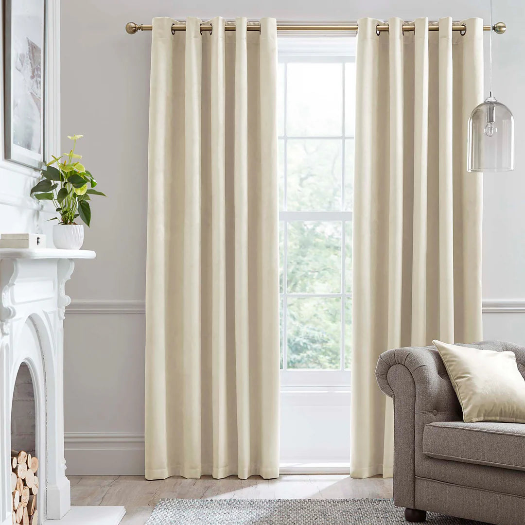 Montrose Blackout Velvet Eyelet Curtains in Ivory by Laurence Llewelyn-Bowen