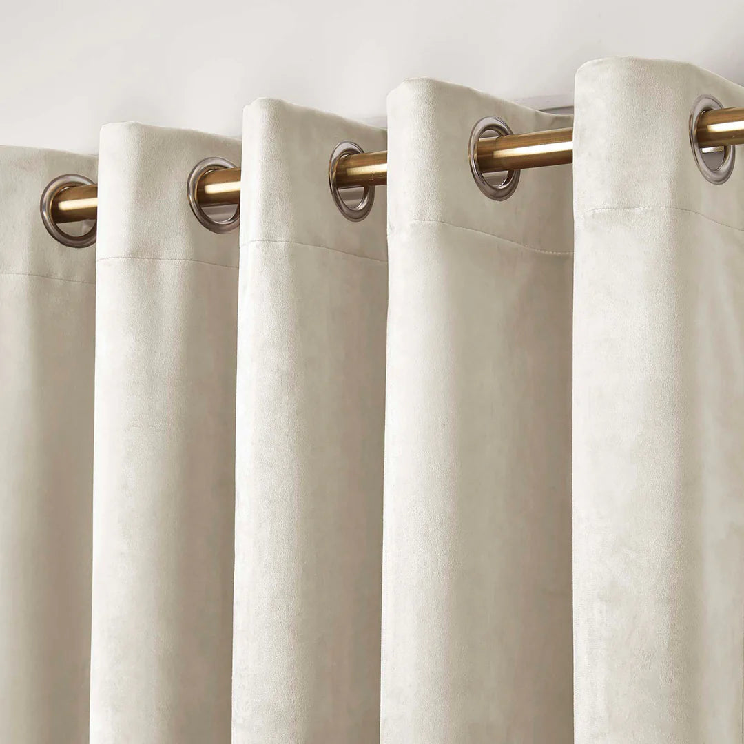 Montrose Blackout Velvet Eyelet Curtains in Ivory by Laurence Llewelyn-Bowen