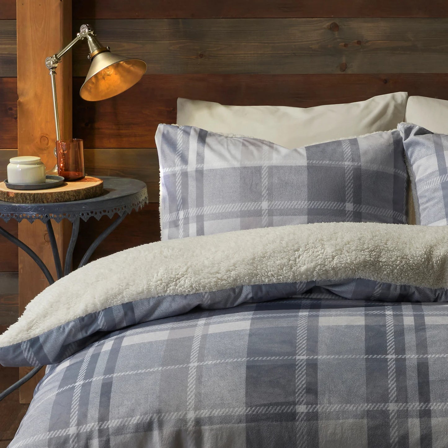 Mulford Check Duvet Cover Set by Fusion Snug in Grey