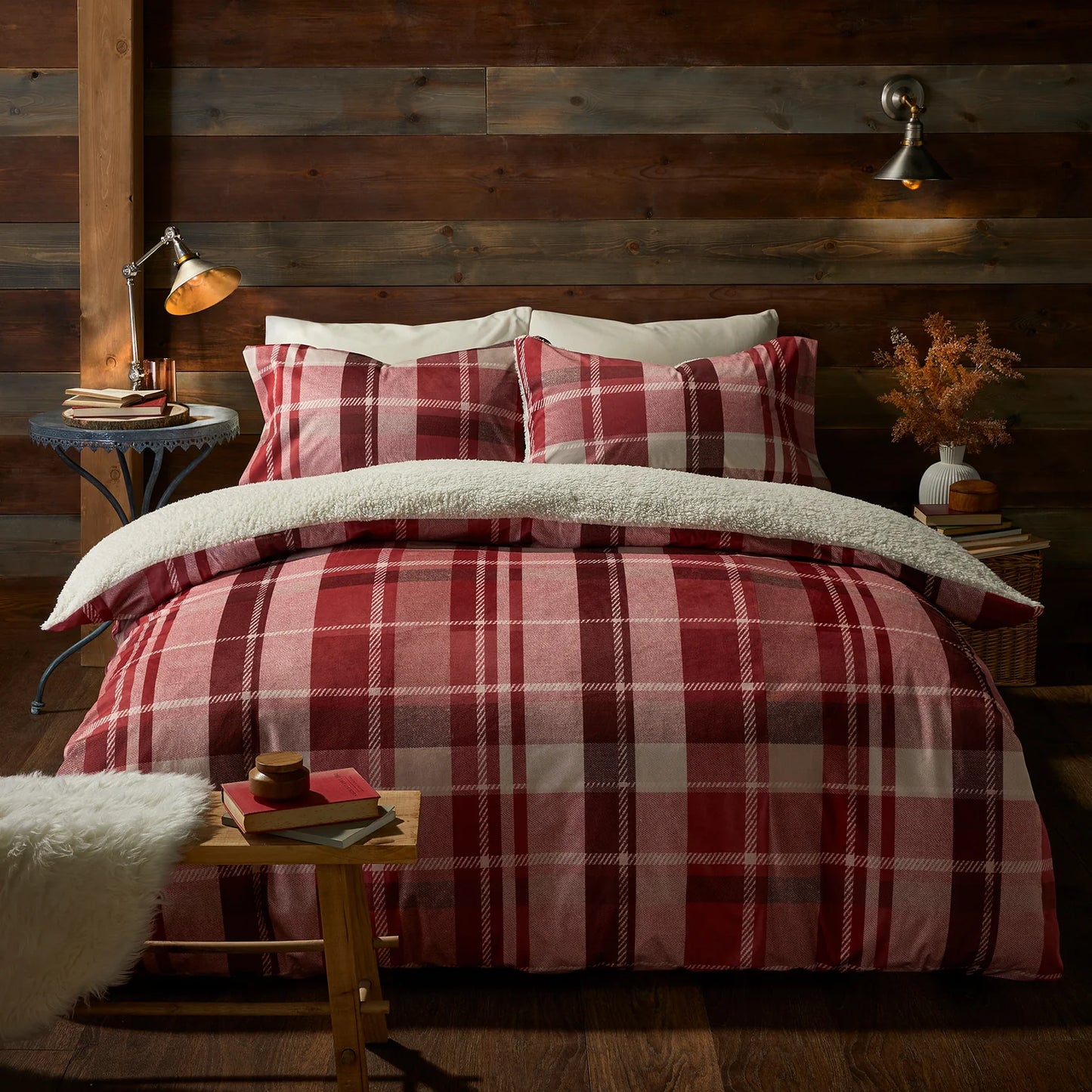 Mulford Check Duvet Cover Set by Fusion Snug in Red