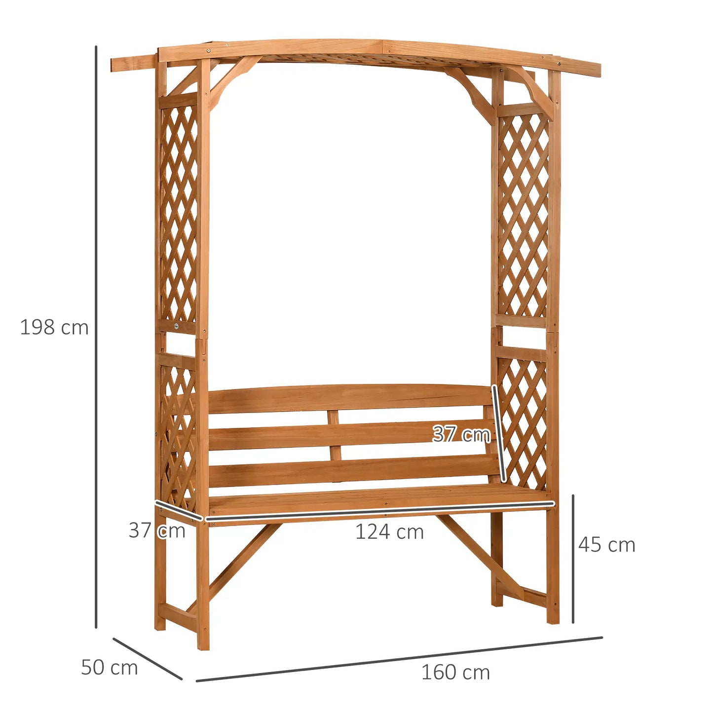 Garden Bench, Wooden Garden Arbour with Seat for Vines/Climbing Plants - Brown