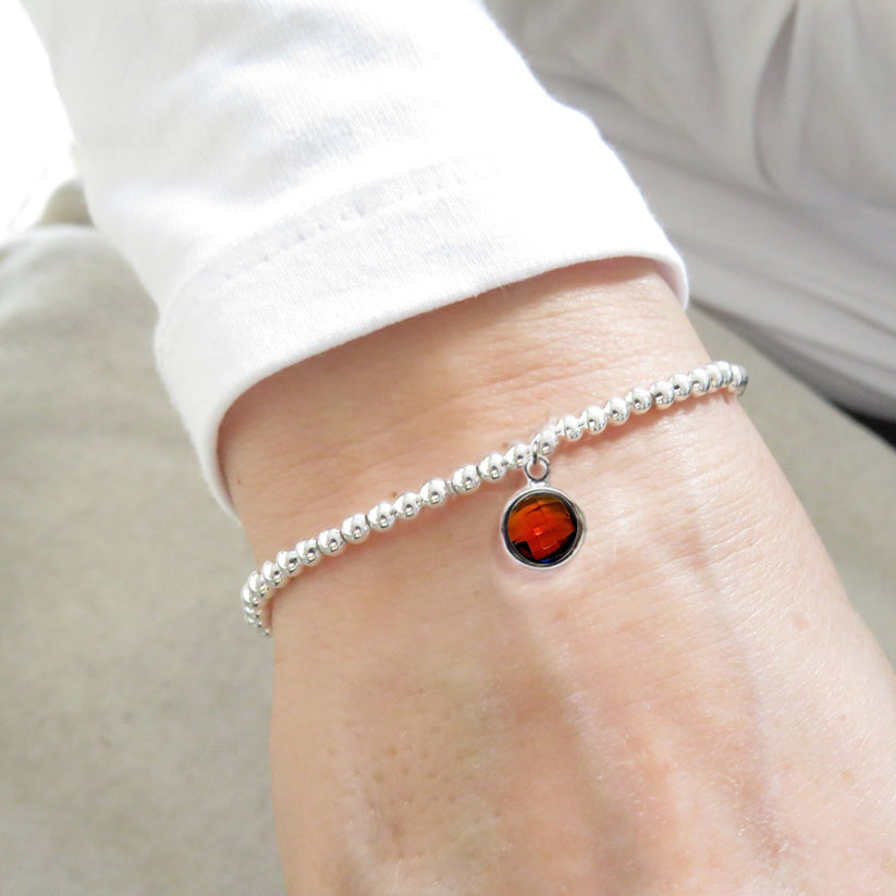 Birthstone Silver Beaded Bracelet