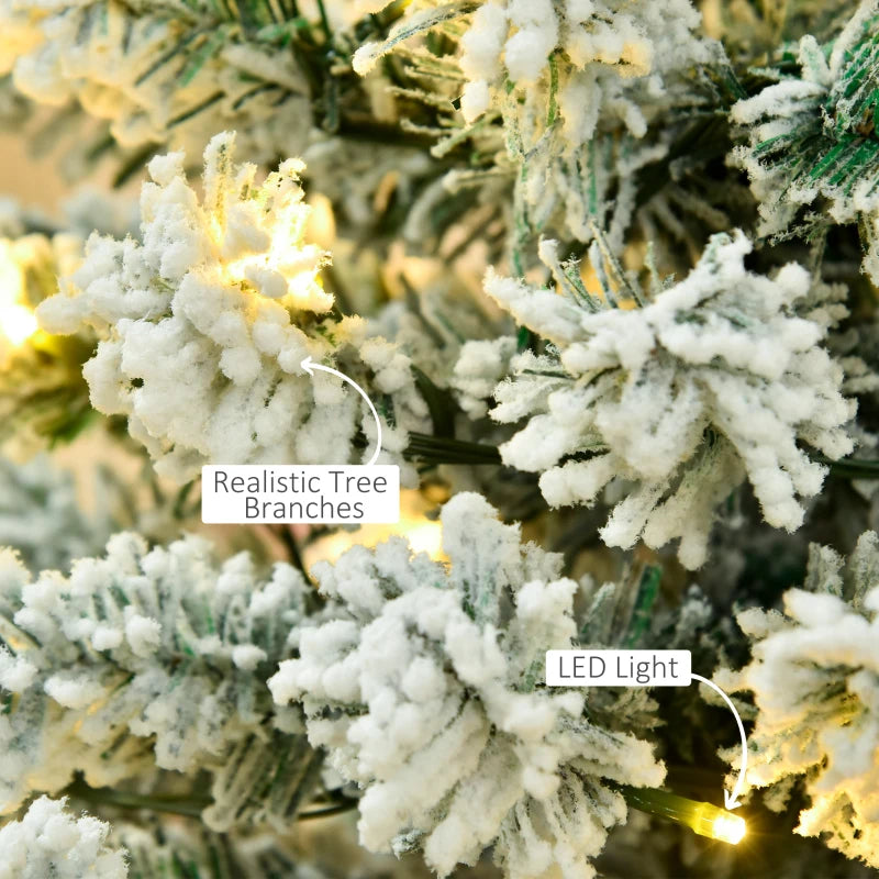 6FT Prelit Artificial Snow Flocked Christmas Tree with Warm White LED Lights