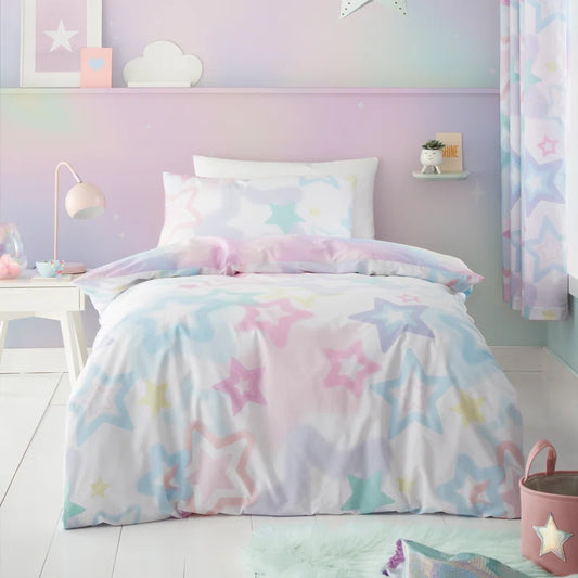 Ombre Star Reversible Duvet Cover Set in White by Catherine Lansfield Kids