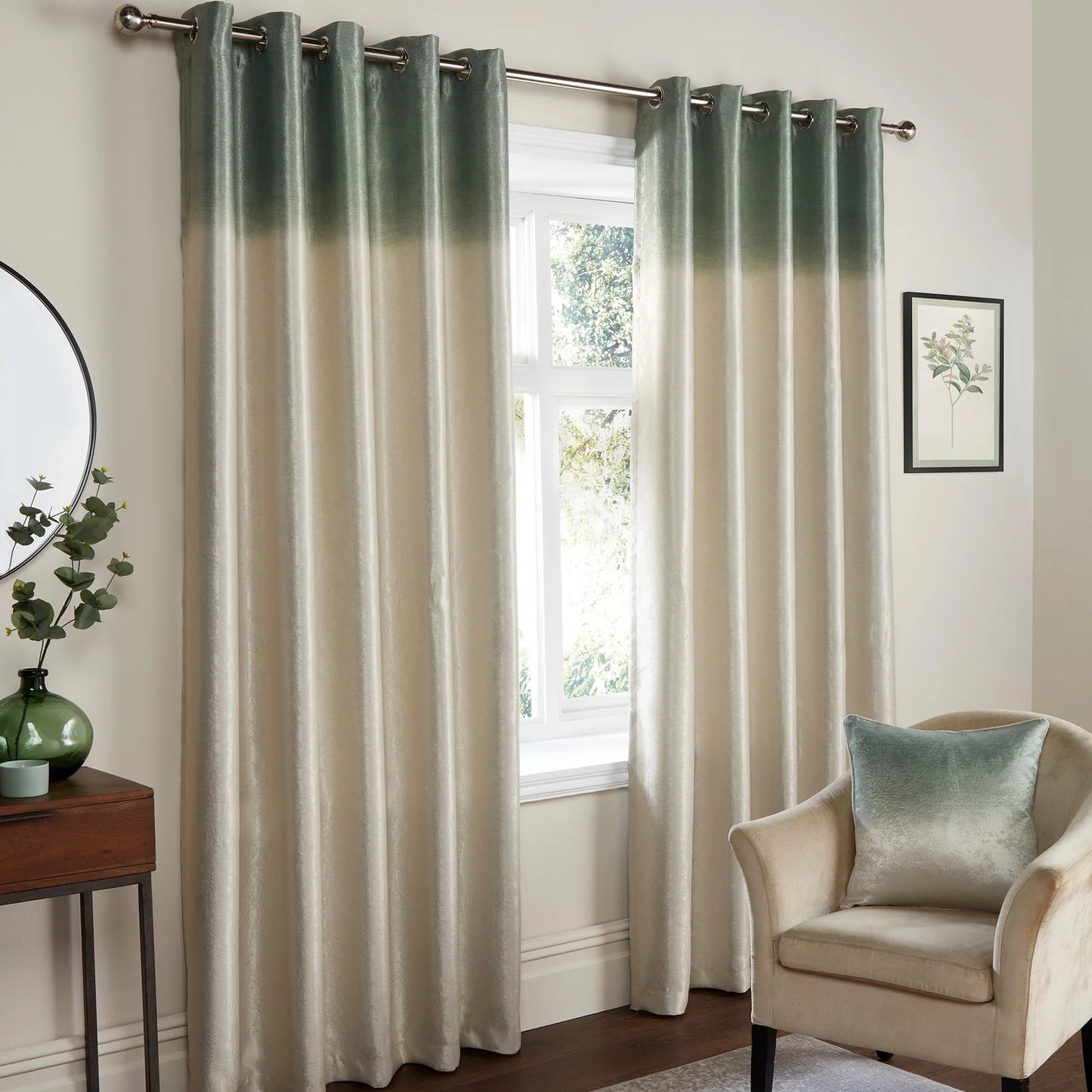 Ombre Strata Eyelet Curtains by Fusion in Green