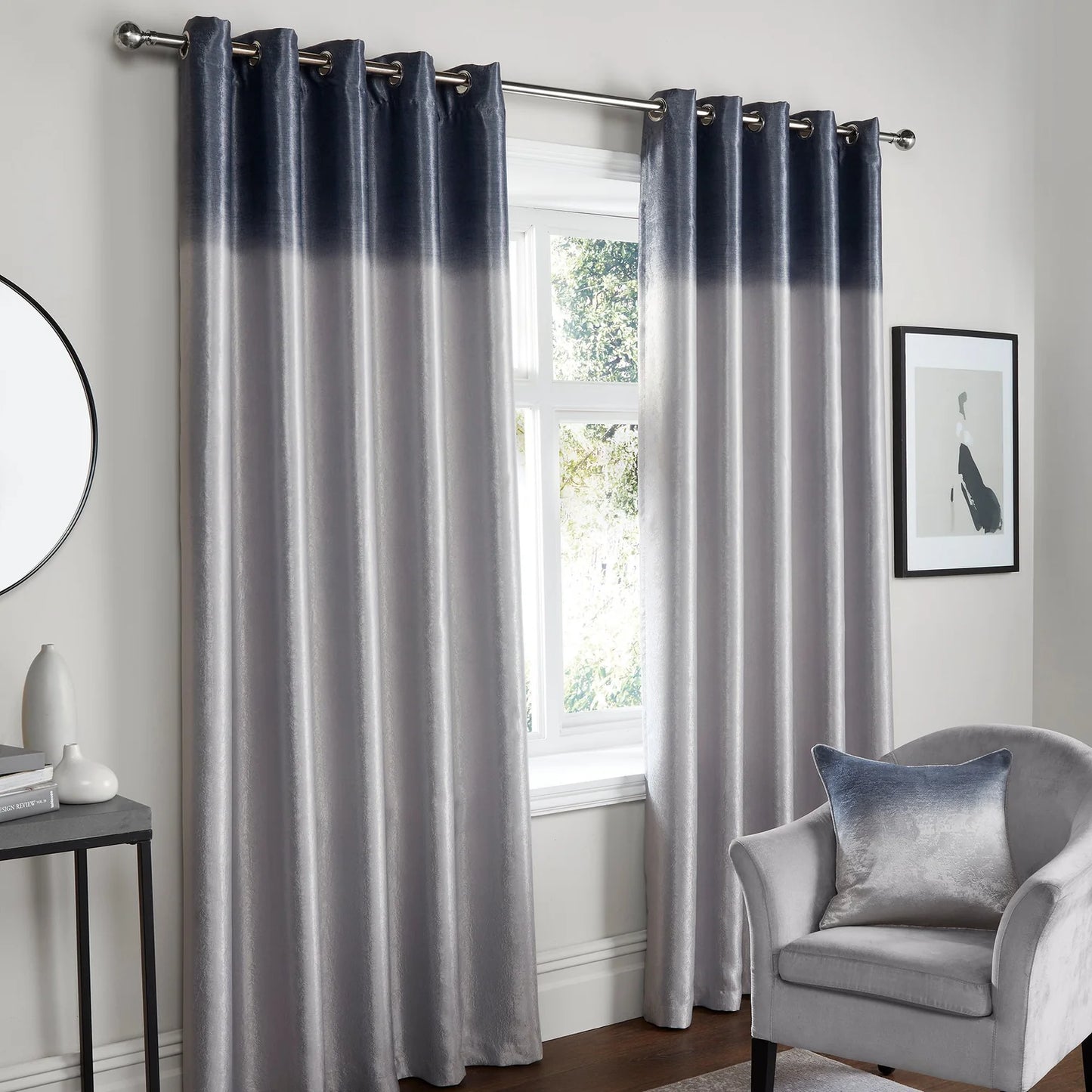 Ombre Strata Eyelet Curtains by Fusion in Grey