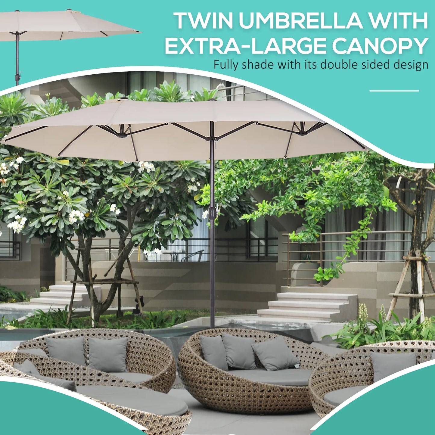 4.6m Double Garden Parasol - Beige
