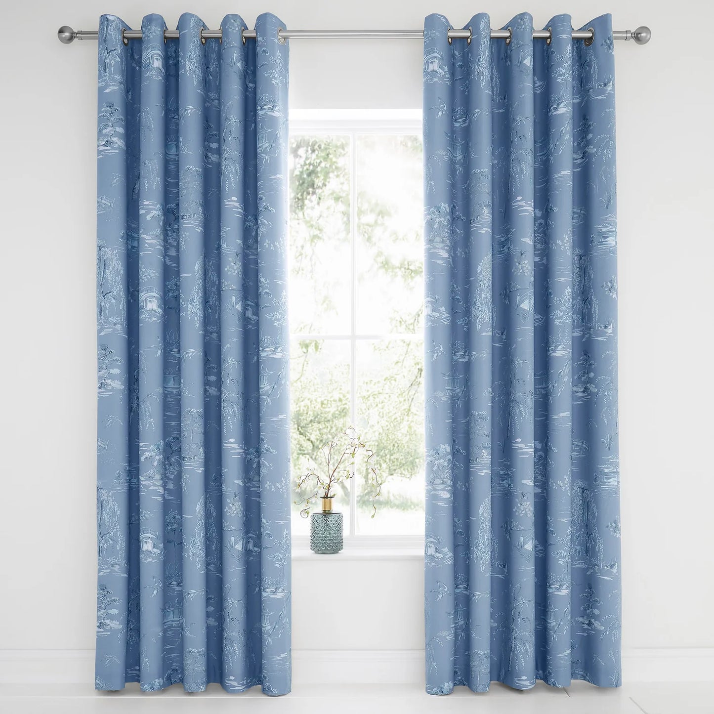 Oriental Garden Eyelet Curtains by D&D Design in Blue