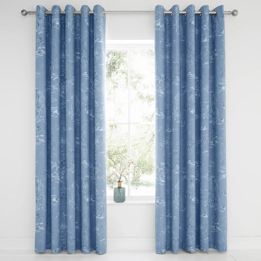 Oriental Garden Eyelet Curtains by D&D Design in Blue