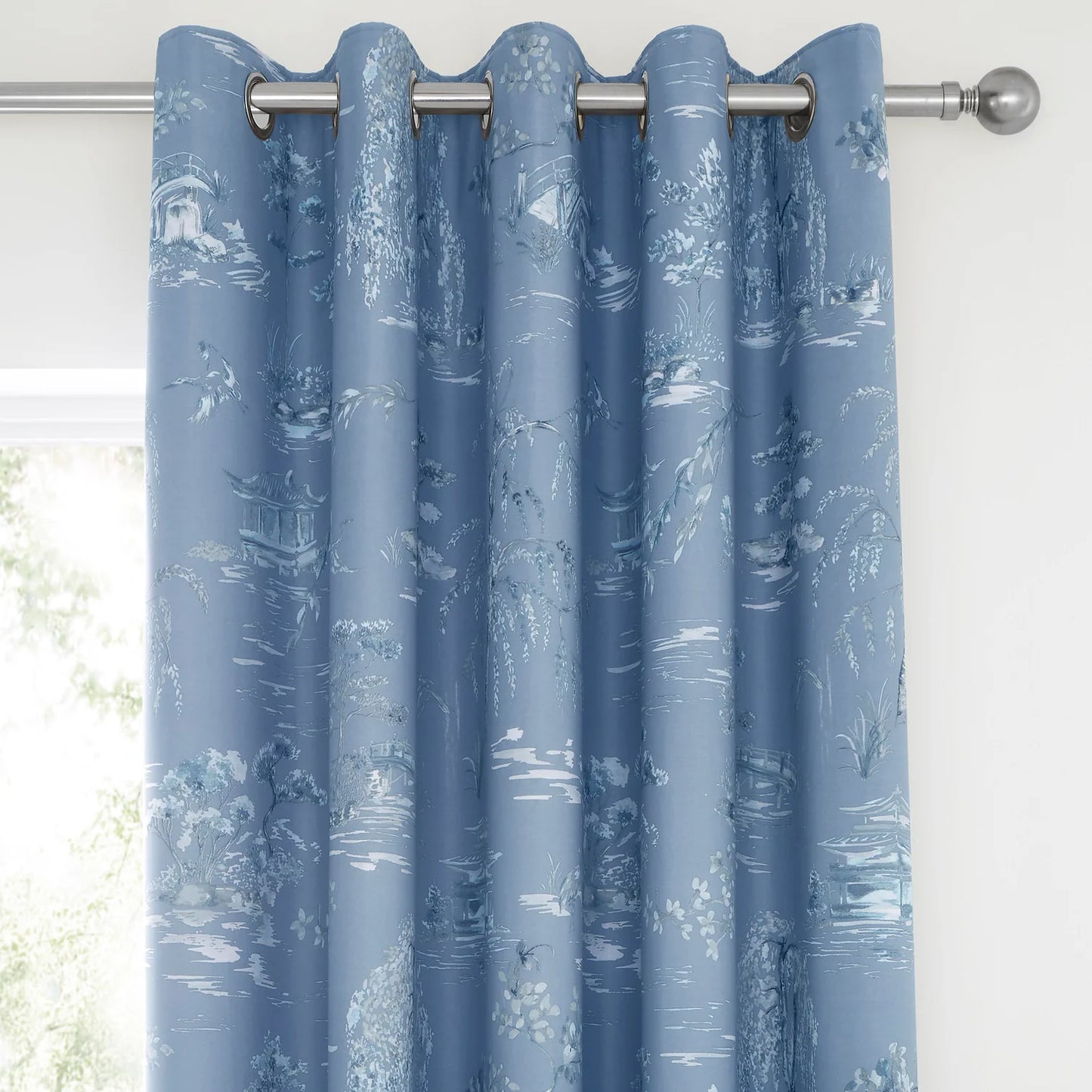 Oriental Garden Eyelet Curtains by D&D Design in Blue