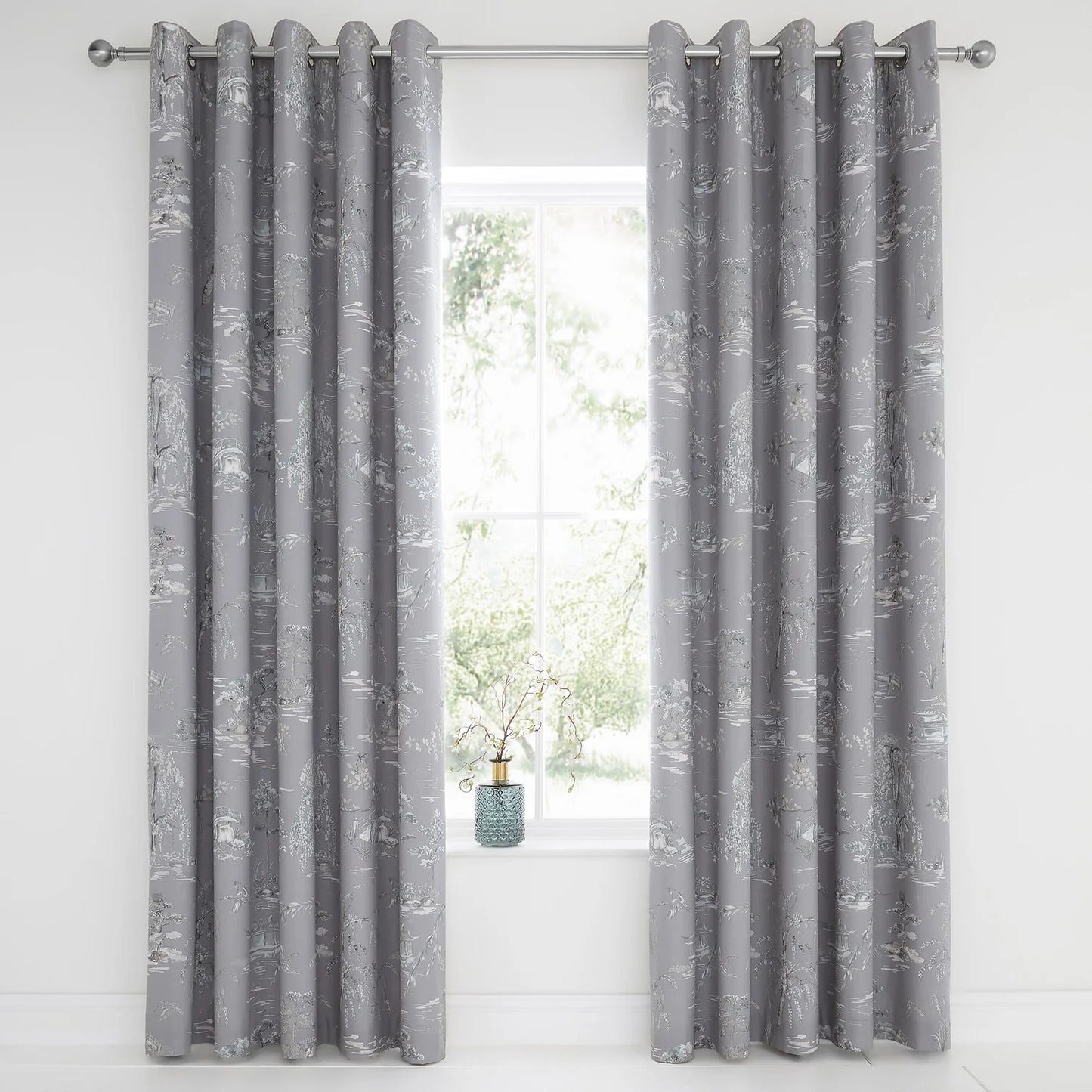 Oriental Garden Eyelet Curtains by D&D Design in Grey