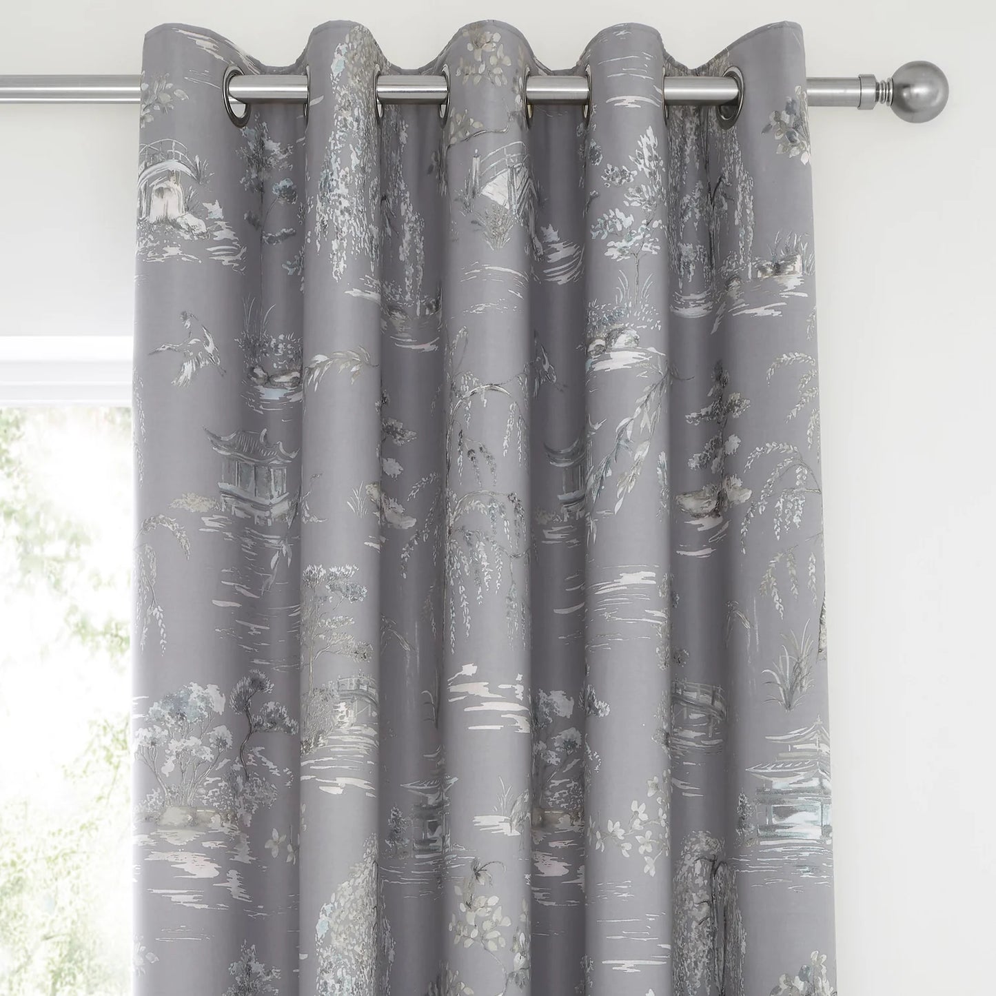 Oriental Garden Eyelet Curtains by D&D Design in Grey