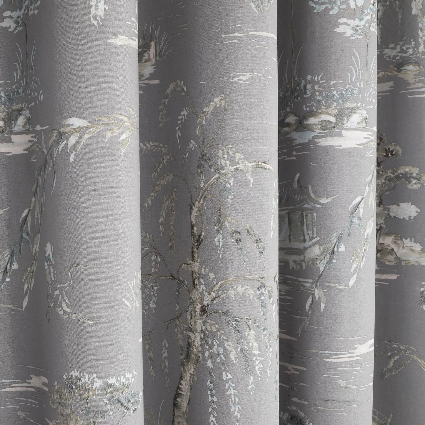 Oriental Garden Eyelet Curtains by D&D Design in Grey