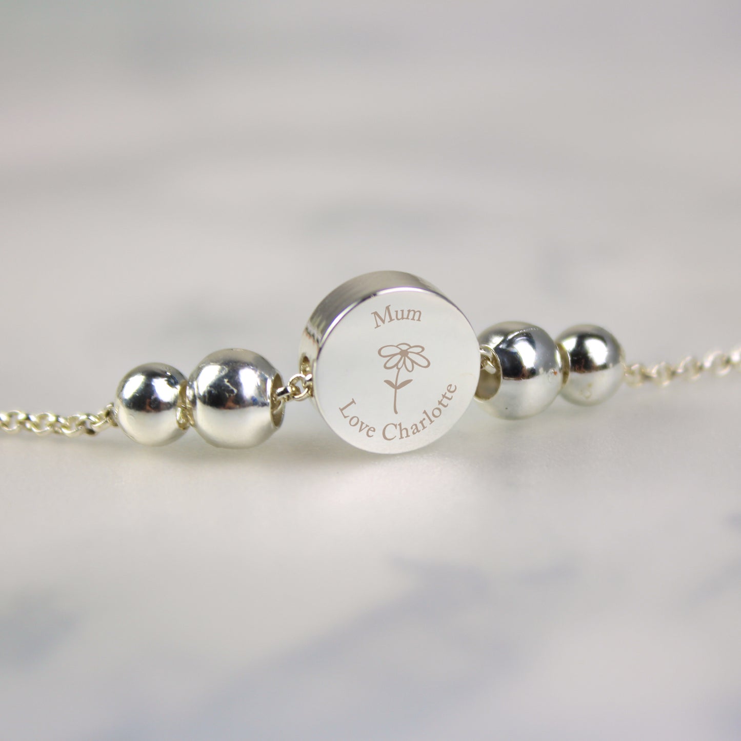 Personalised Silver Tone Flower Disc Bracelet