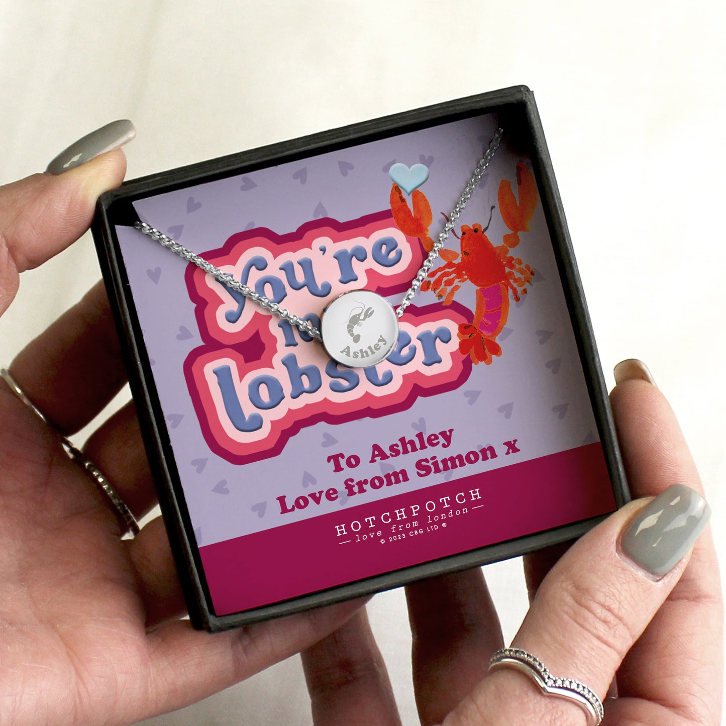 Personalised You're My Lobster Sentiment Silver Tone Necklace and Box