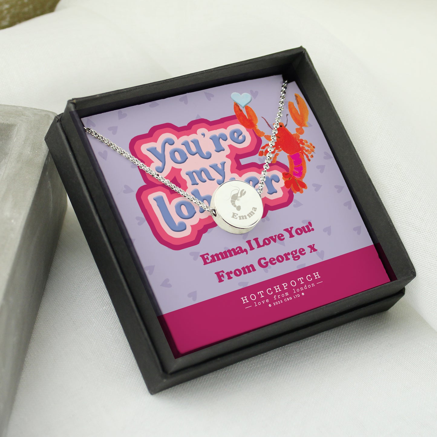 Personalised You're My Lobster Sentiment Silver Tone Necklace and Box