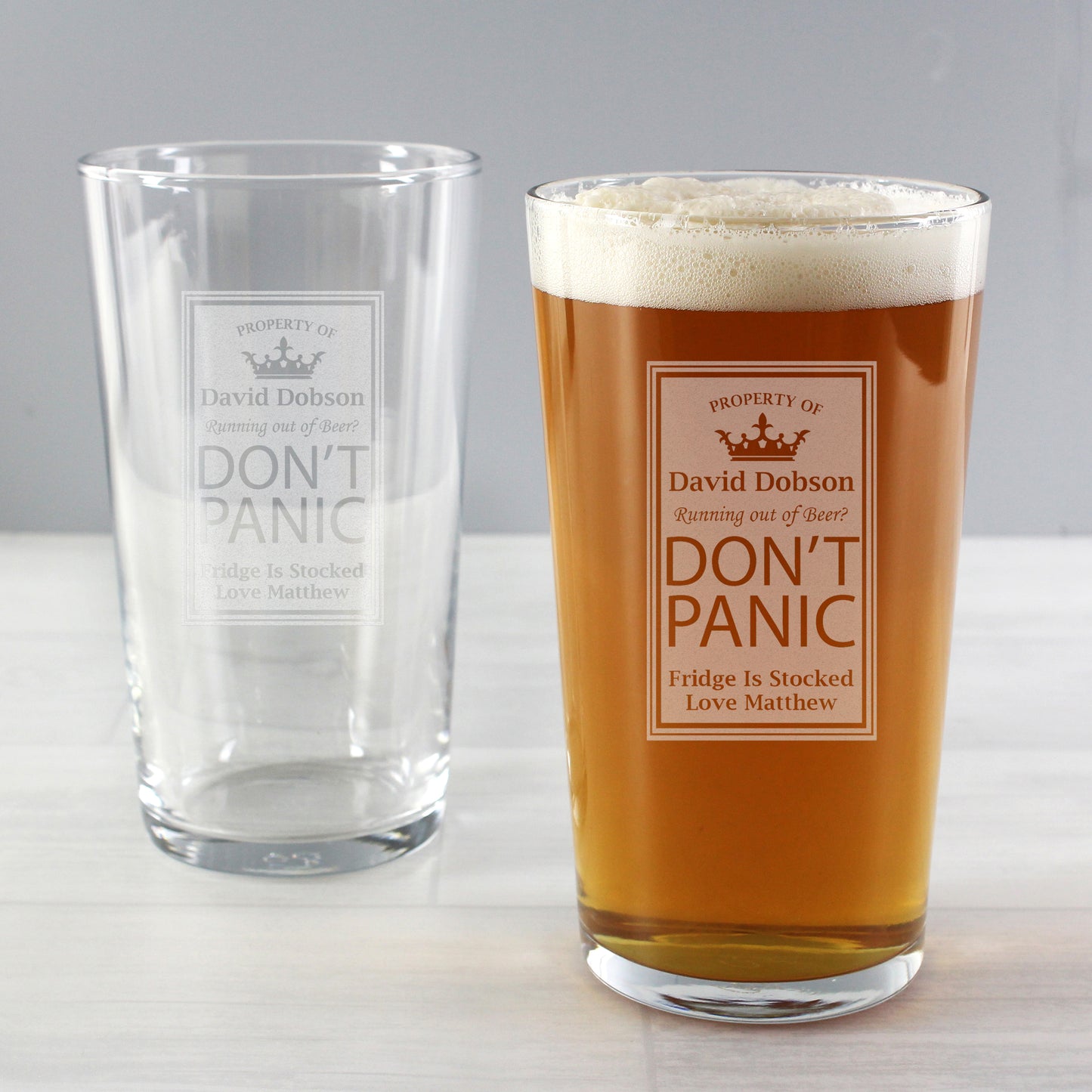 Personalised Don't Panic Pint Glass