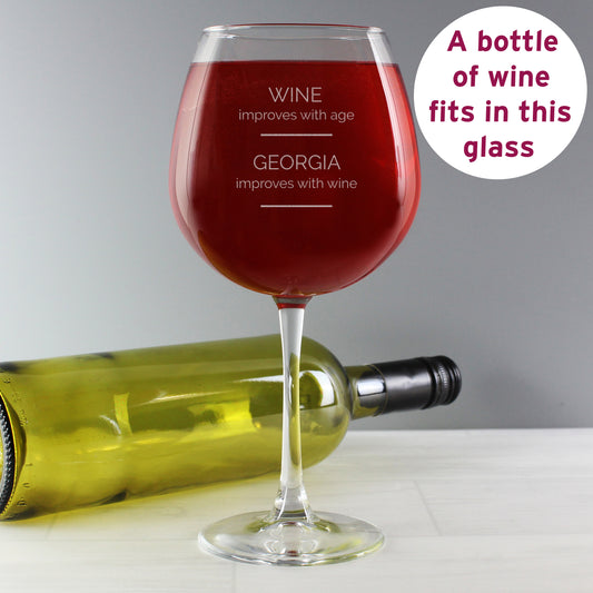 Personalised 'Wine Improves with Age' Bottle of Wine Glass