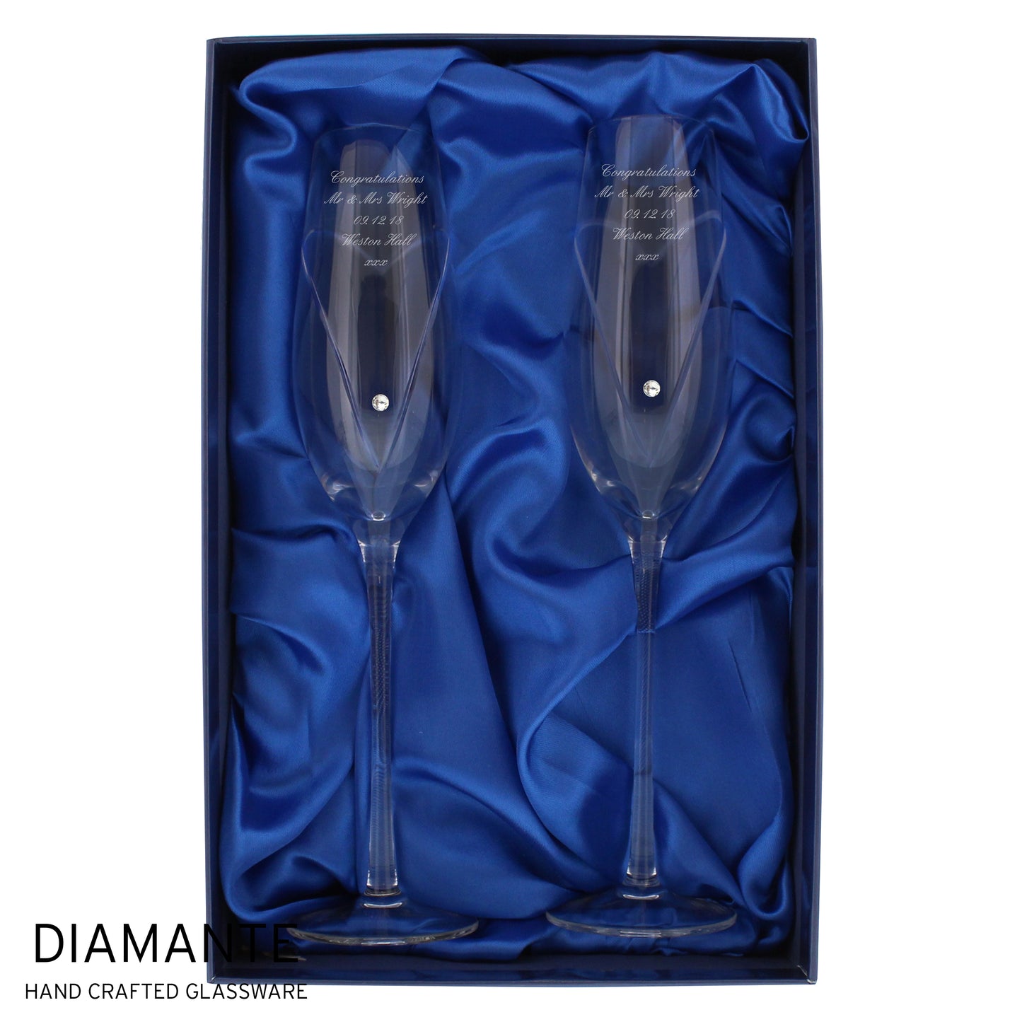 Personalised Hand Cut Heart Pair of Flutes with Gift Box