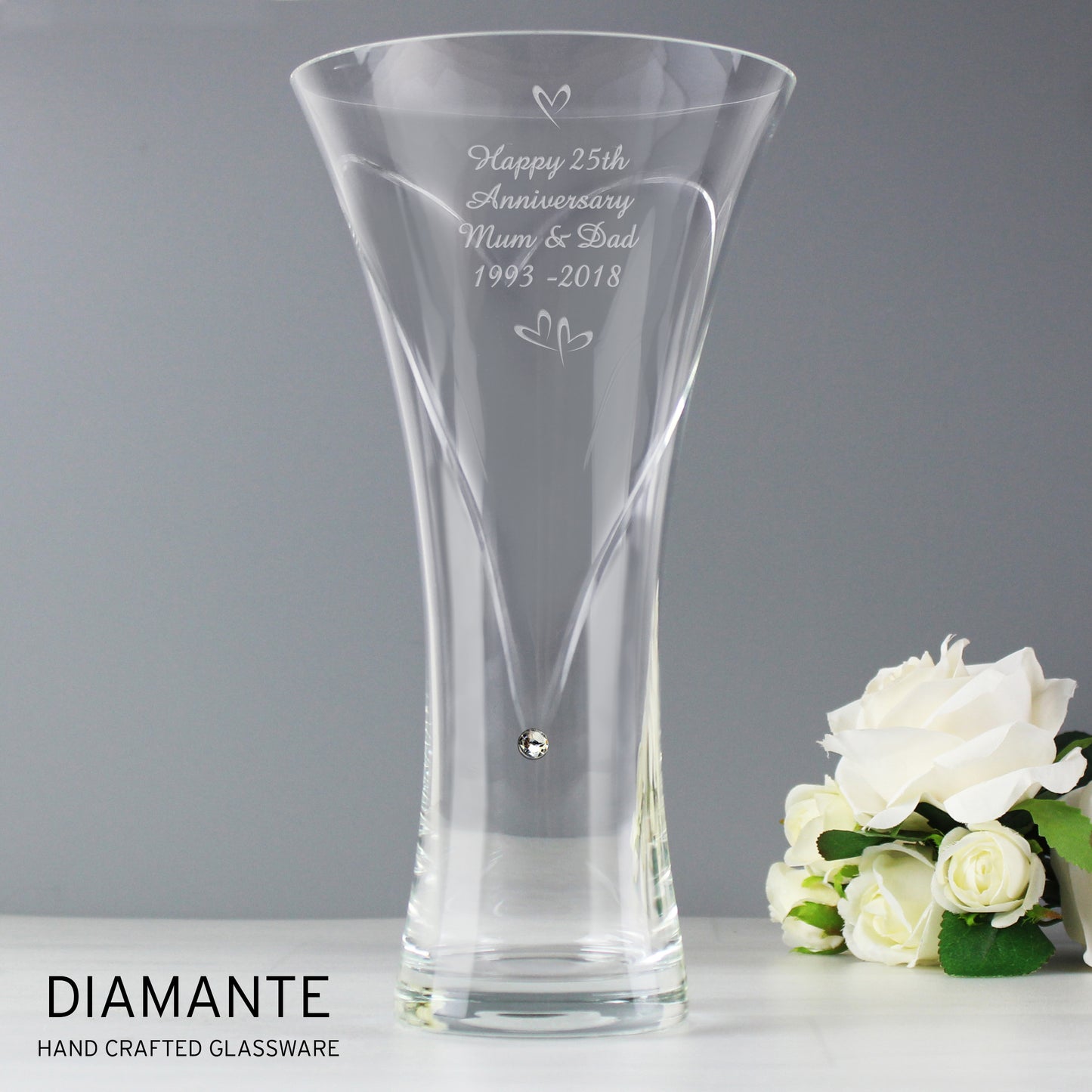 Personalised Large Hand Cut Little Hearts Diamante Vase