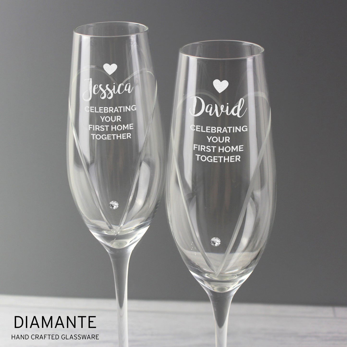 Personalised Hand Cut Heart Celebration Pair of Flutes with Gift Box