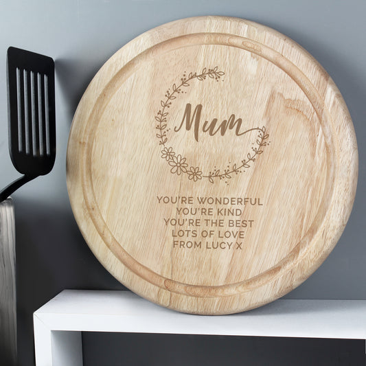 Personalised Mum Round Wooden Chopping Heart