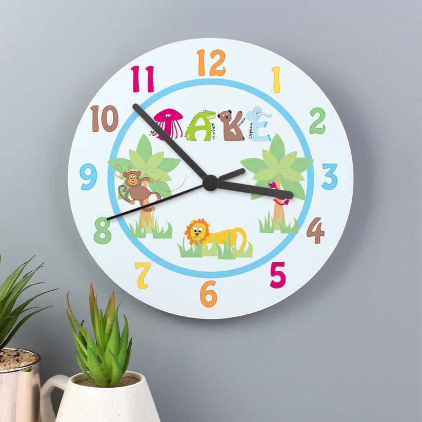 Personalised Blue Animal Alphabet Clock