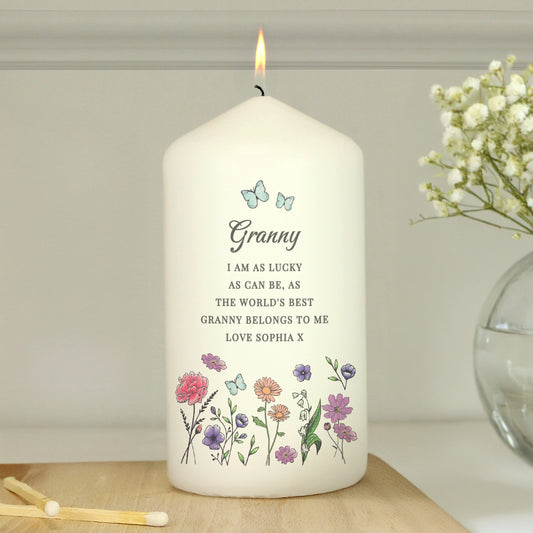 Personalised Wild Flowers Pillar Candle