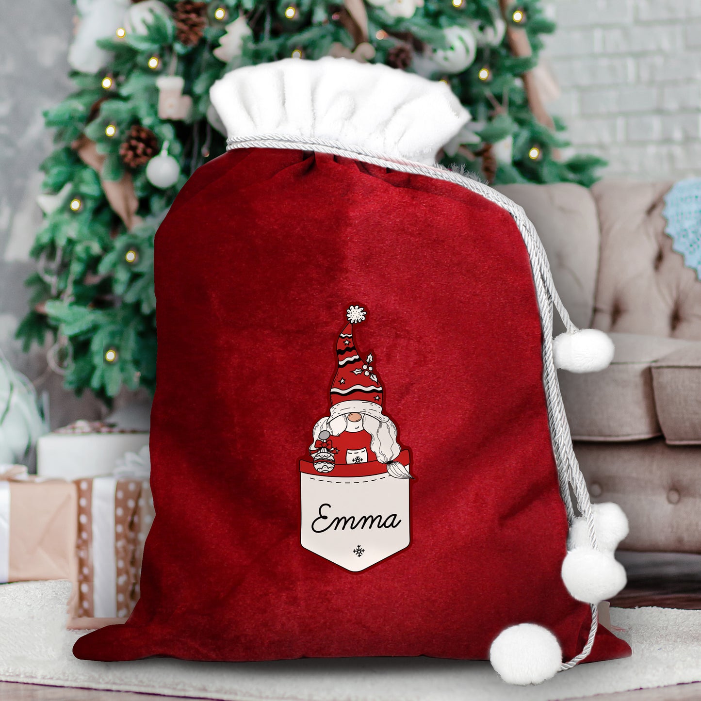 Personalised Gonk Family Red Christmas Sack - Female